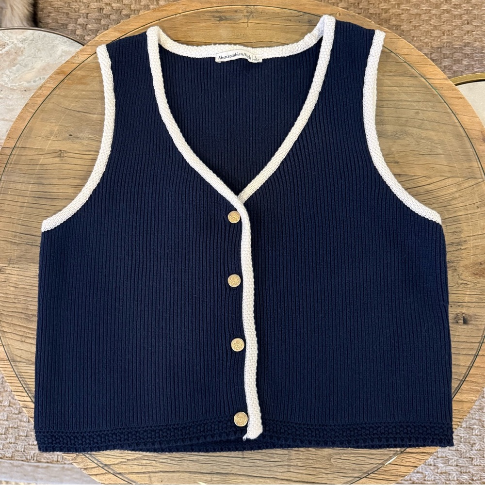 Abercrombie & Fitch Navy Blue Vest with Light Trim and Gold Buttons